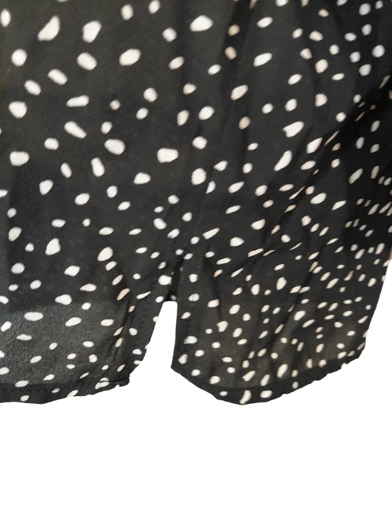 CeCe Black White Speckled Print Blouse Medium NWT Tie Neck Sheer Long Sleeve - Picture 5 of 10